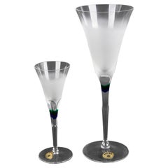 Set of Seventeen Bohemian Crystal Glasses with Coloured Decoration