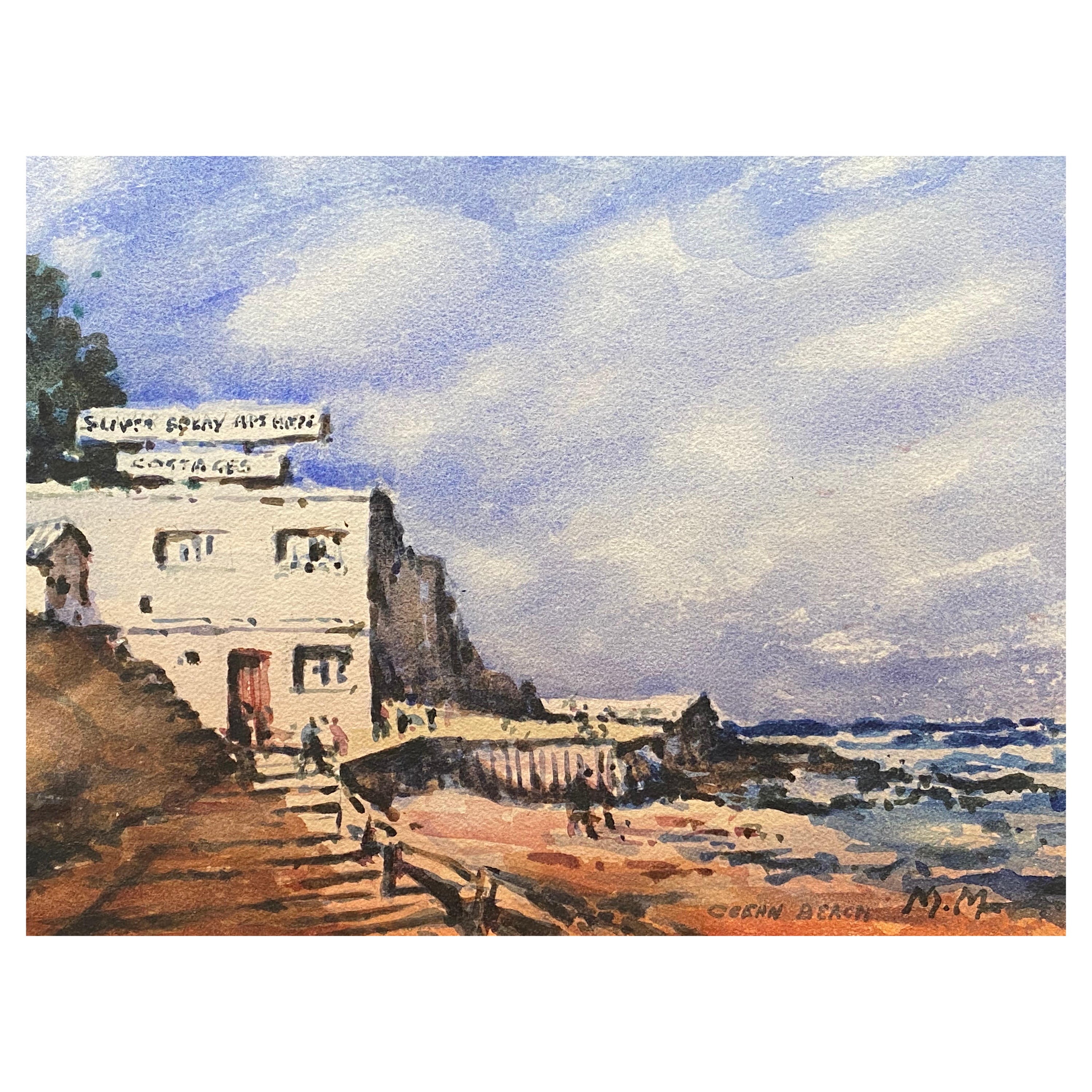 Signiertes Aquarell - Ocean Beach, Französischer Impressionist, Mazeilie