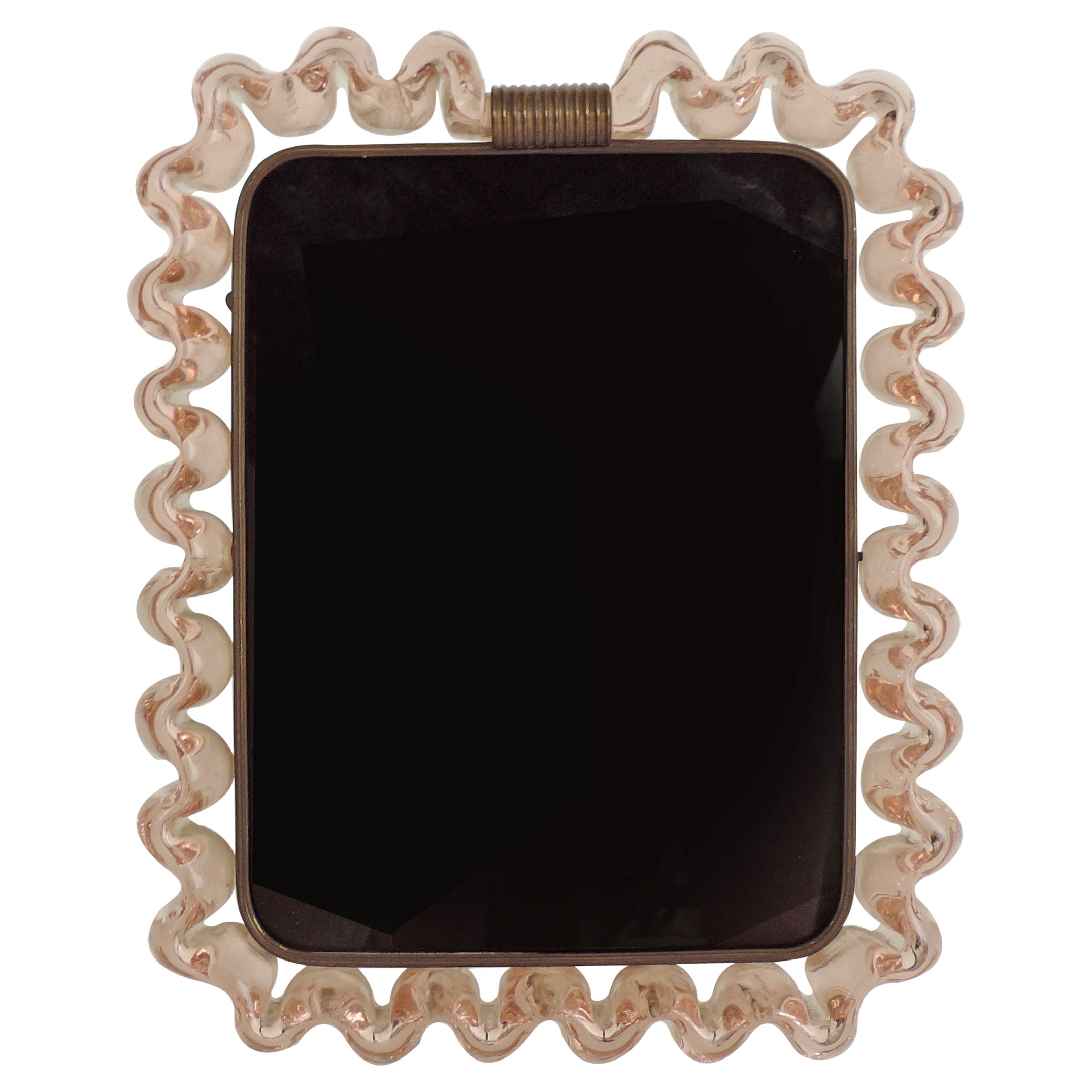 Carlo Scarpa "Rosa Antico" Ondulato Murano Glass Photo Frame for Venini, 1940s