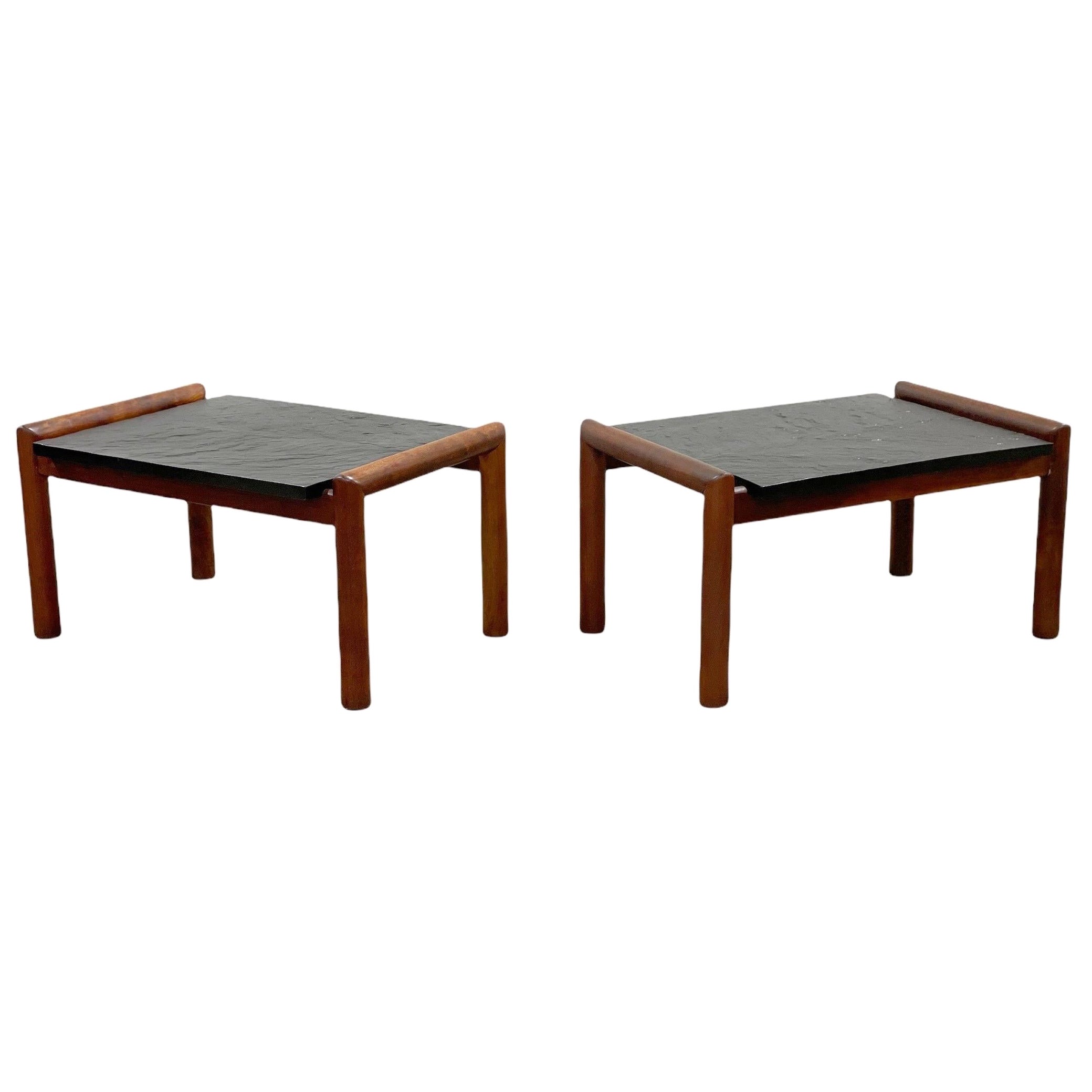 Adrian Pearsall Midcentury Organic Modern Side Tables - Walnut + Slate - a Pair