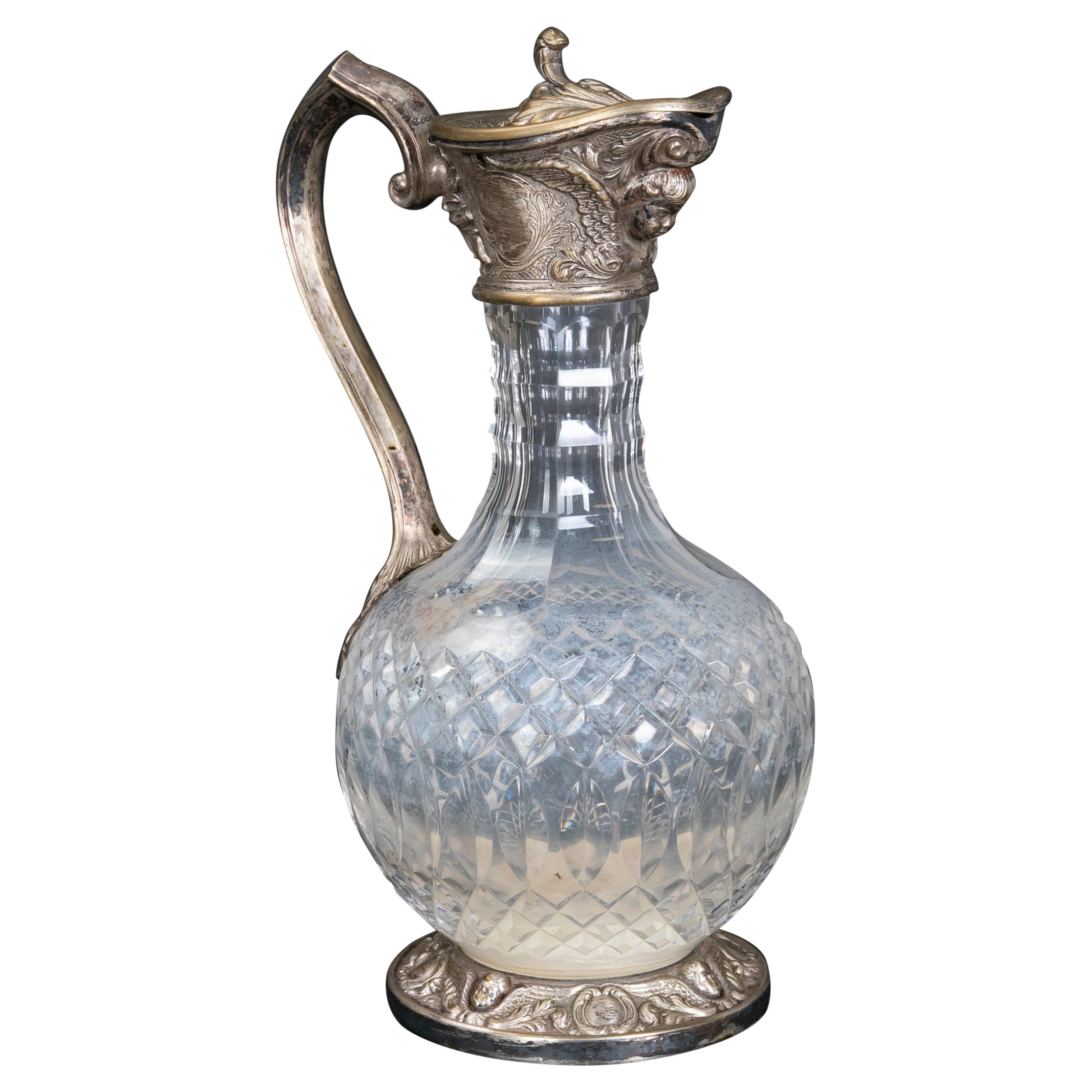 Antiker Krug aus Sterlingsilber und Glas von Topazio Portugal im Angebot
