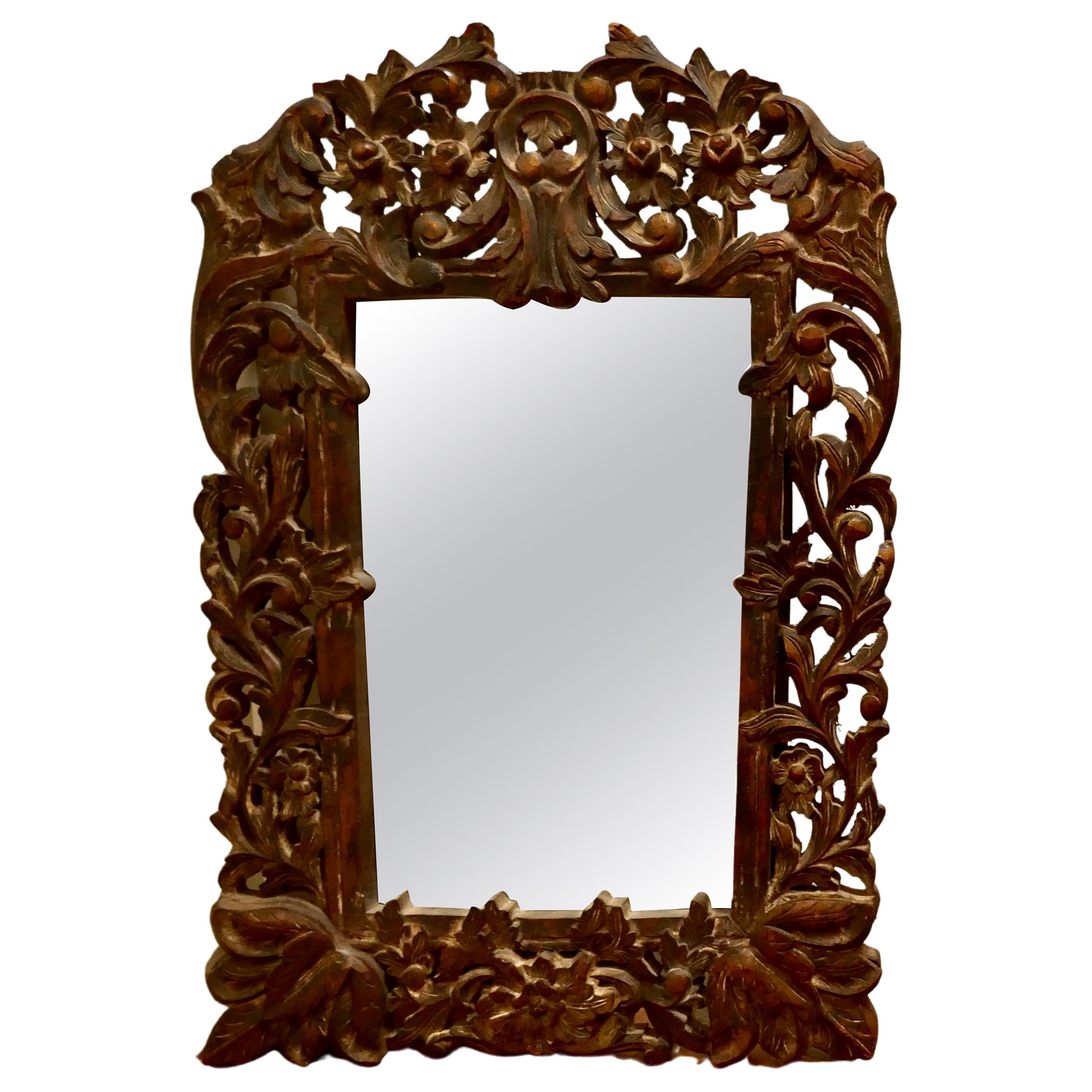 Heavily Carved Fruitwood Mirror For Sale