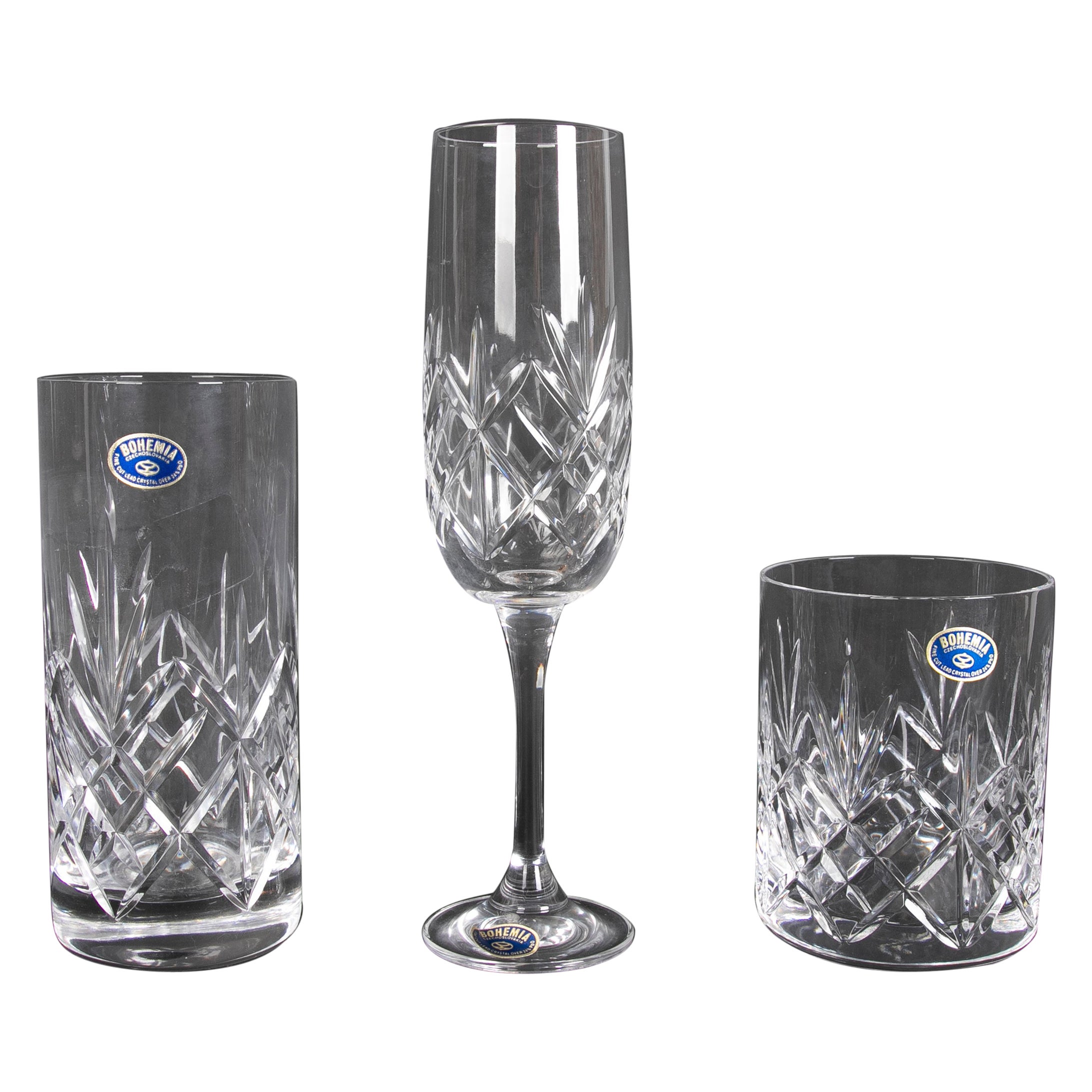 Glassware Composed of Thirty-Two Pieces of Cut Bohemian Crystal For Sale