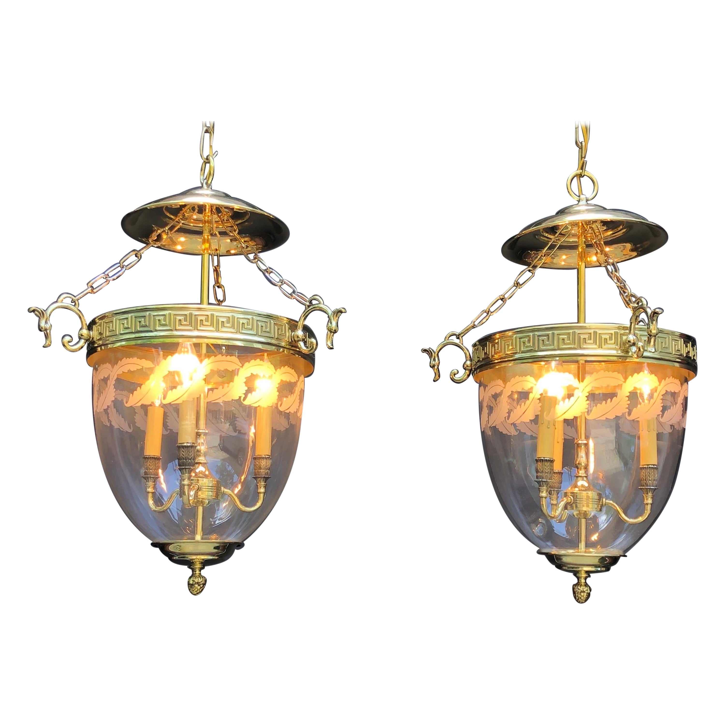 Pair of Hollywood Regency Mid 20th Century Bell Jar Lanterns