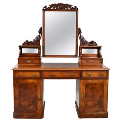 19th Century English Victorian Burl Walnut Dressing Table