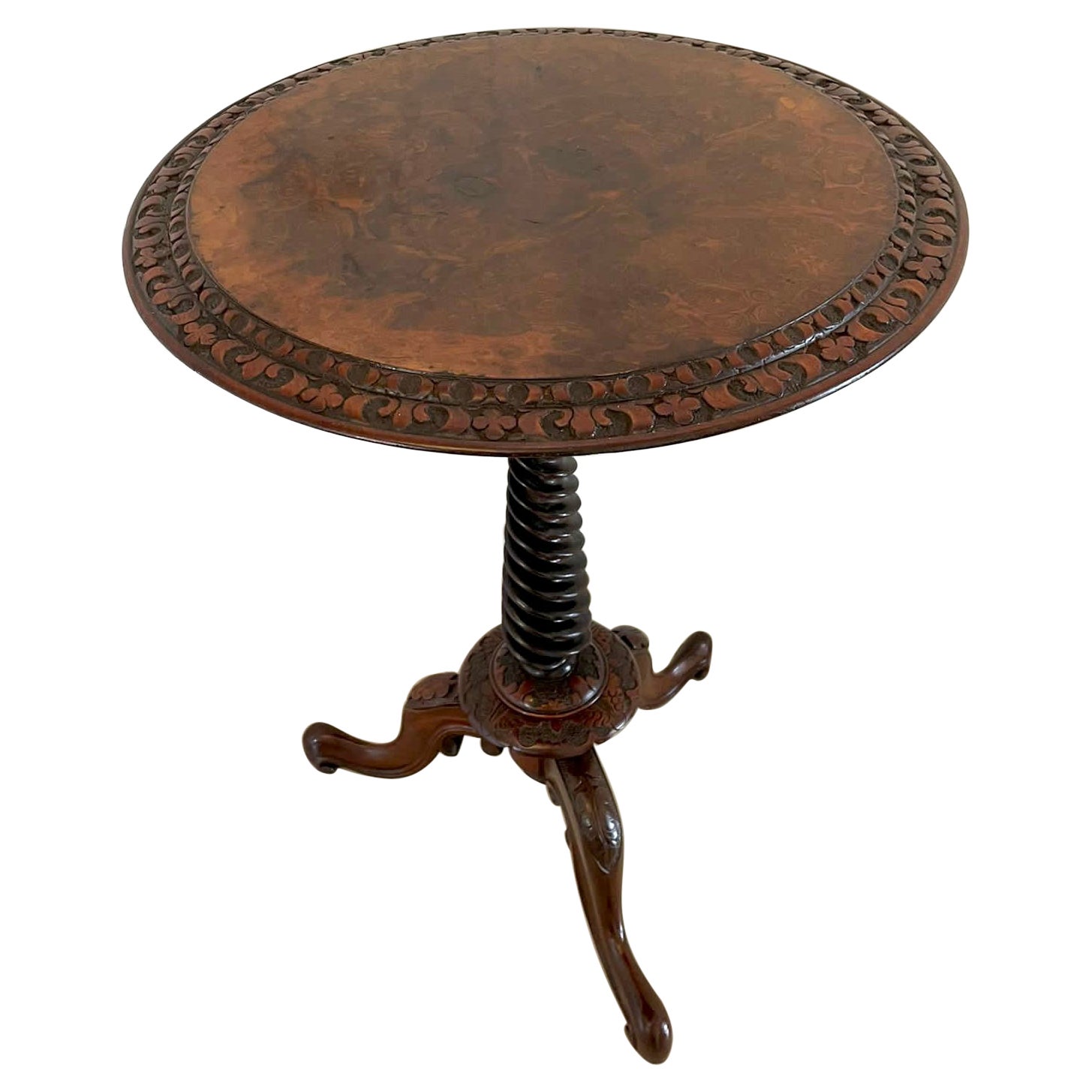 Antique Victorian Quality Circular Burr Walnut Lamp Table