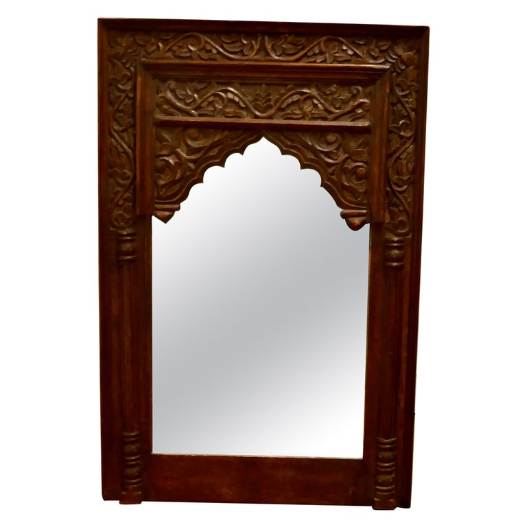 Carved Indian Teak Mirror For Sale at 1stDibs