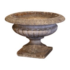 19th Century French Weathered Carved Stone Garden Planter Jardinière