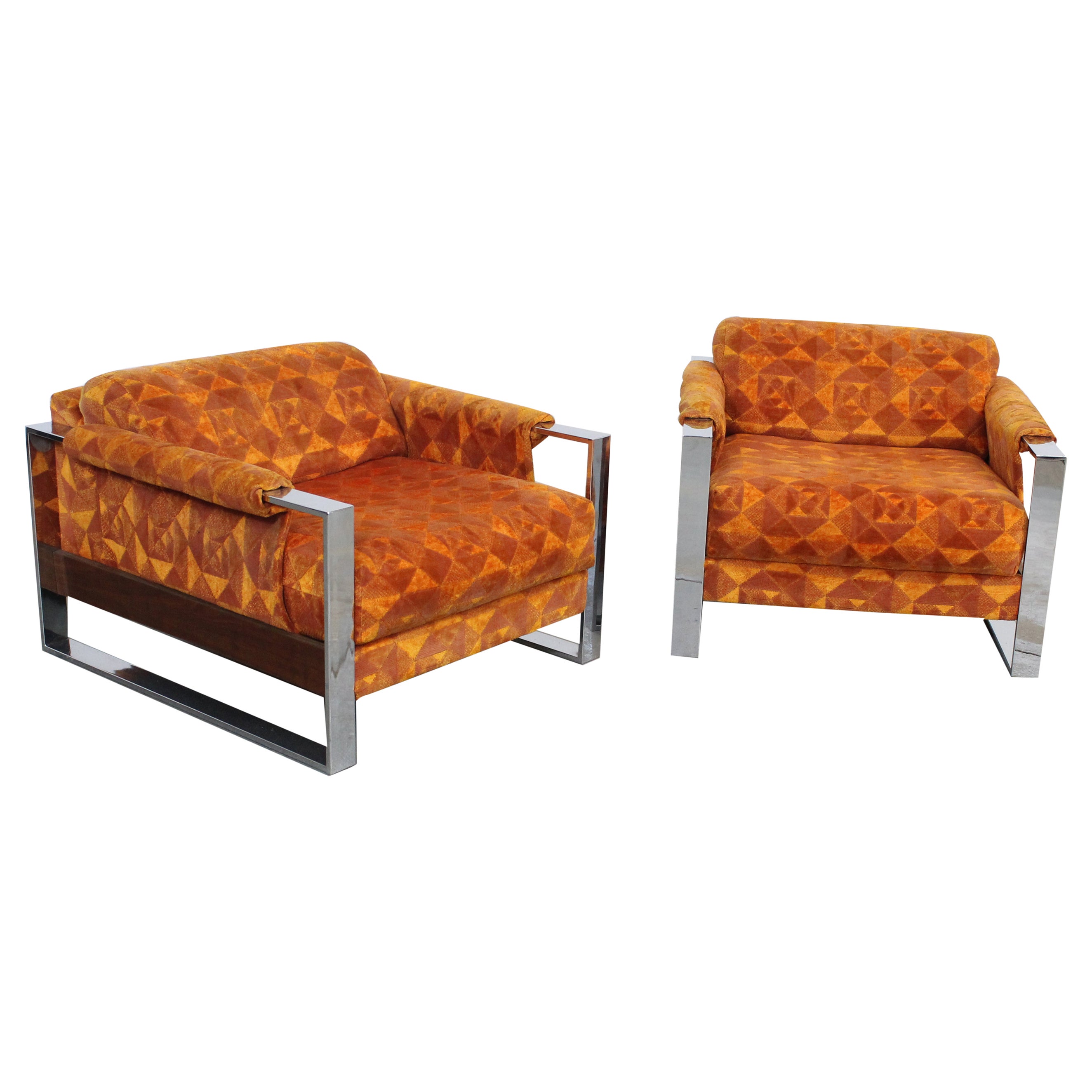 Mid-Century Danish Modern Adrian Pearsall Chrome Craft Associates Lounge Chairs