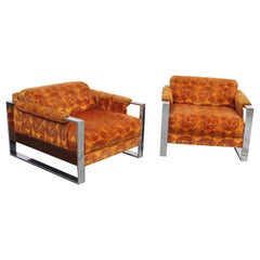 Vintage Mid-Century Danish Modern Adrian Pearsall Chrome Craft Associates Lounge Chairs