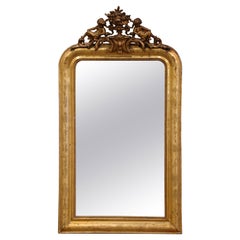 19th Century Louis Philippe Carved Giltwood Mirror with Cherub and Floral Motifs