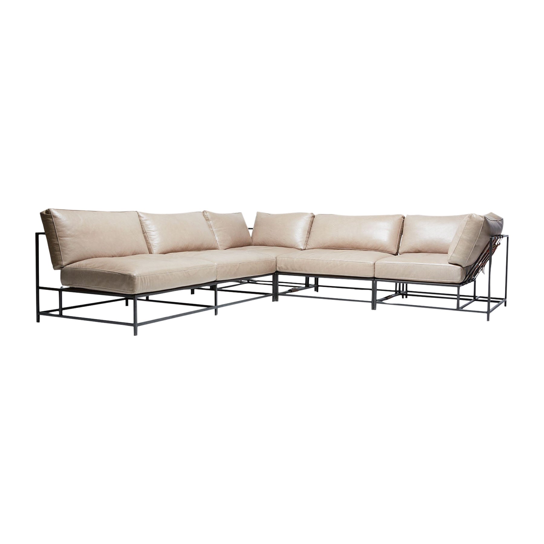 Smoke Leather & Blackened Steel Sectional For Sale