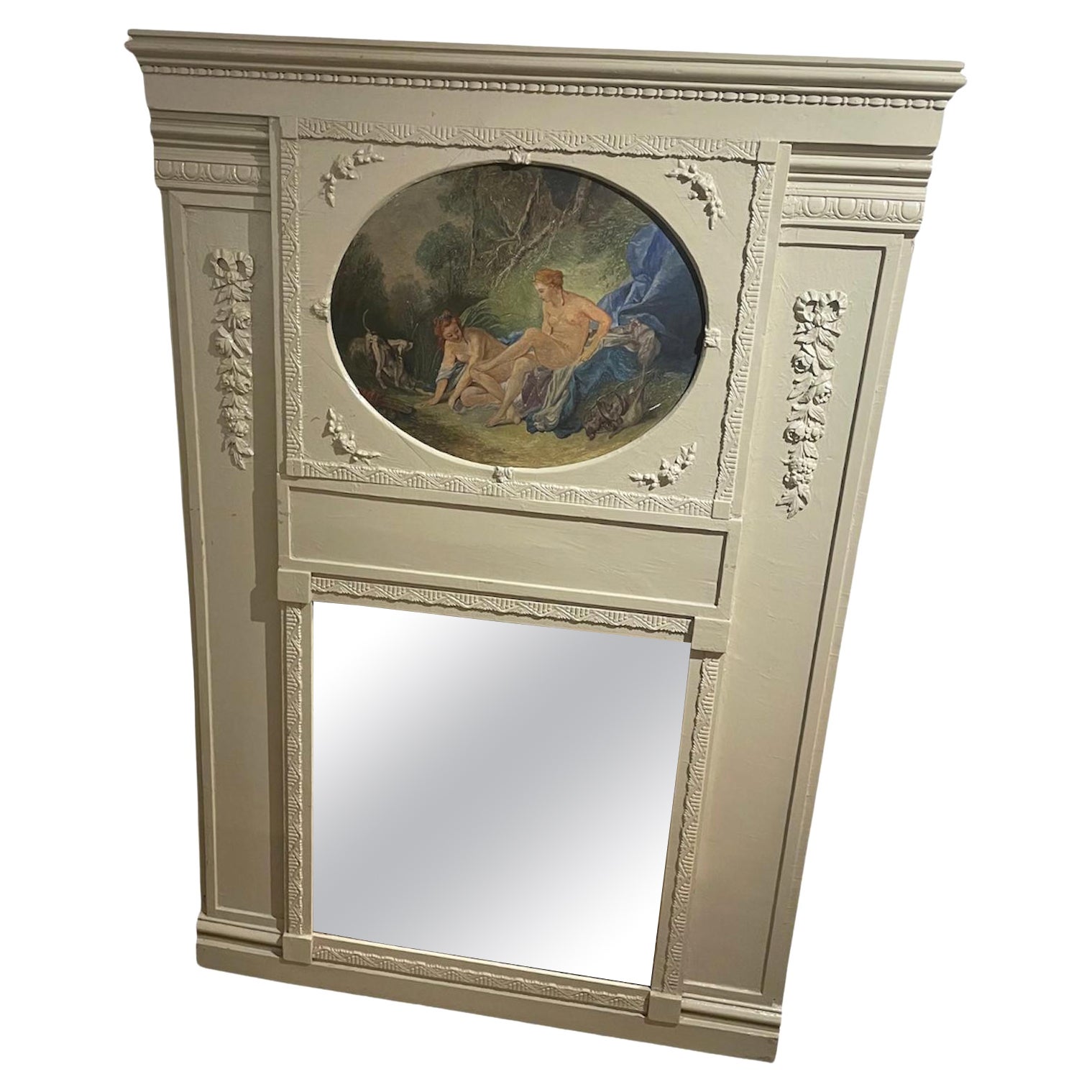 Large 19th Century Trumea mantle Mirror with Oil on Canvas For Sale