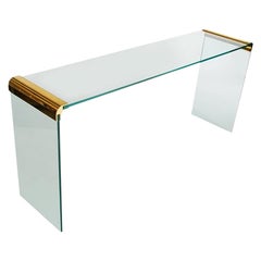 Mid-Century Modern Brass and Glass Console or Sofa Table by Leon Rosen for Pace