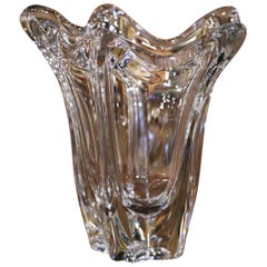 Vintage Mid-Century French Blown Clear Crystal Vase