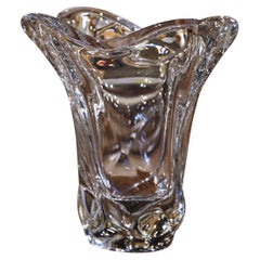 Vintage Mid-Century French Blown Clear Crystal Vase