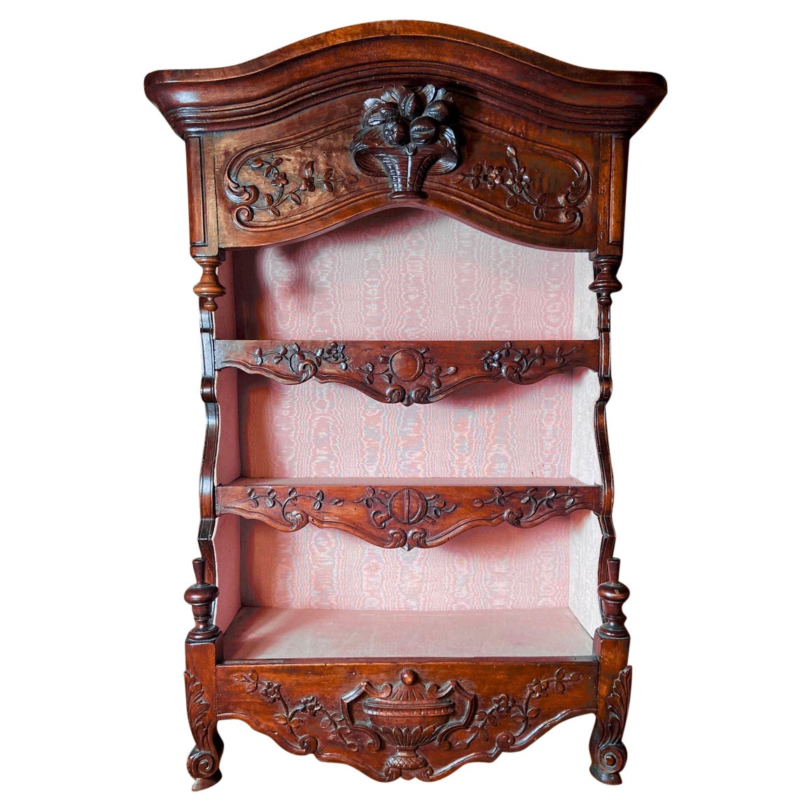 Antique Carved Walnut Wall-Mounted Spice Rack For Sale