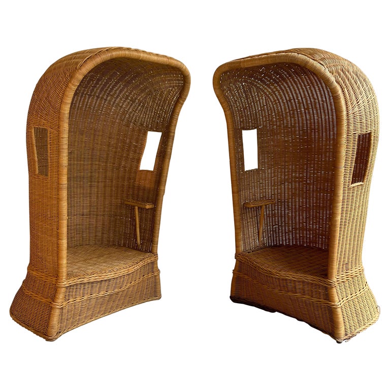 Pair Of Woven Wicker Porter's Chairs For Sale at 1stDibs
