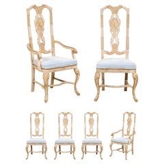 Juego de 6 sillas de comedor inglesas con respaldo perforado y pintura estilo Chinoiserie