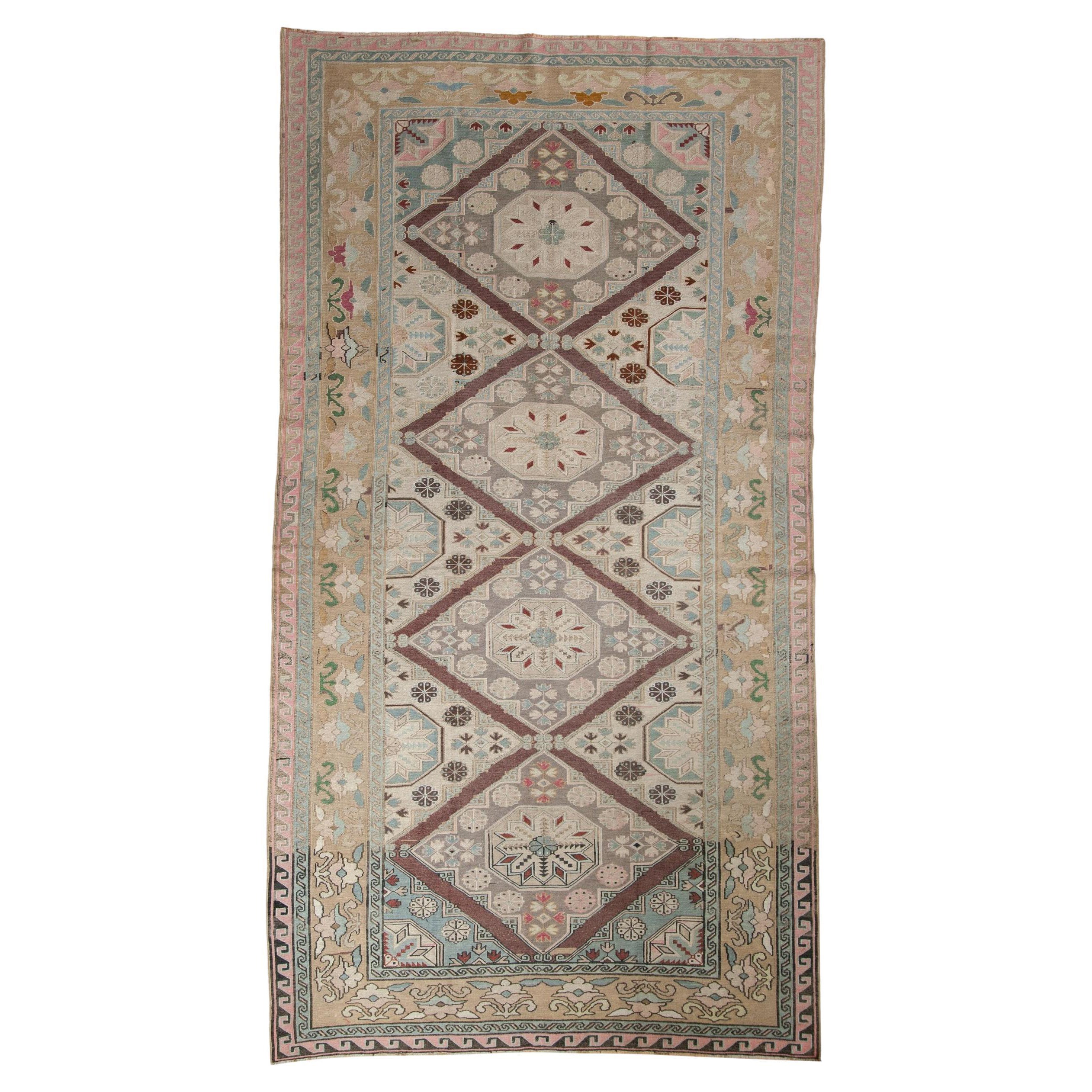 Vintage Distressed Turkish Soumac Design Carpet For Sale