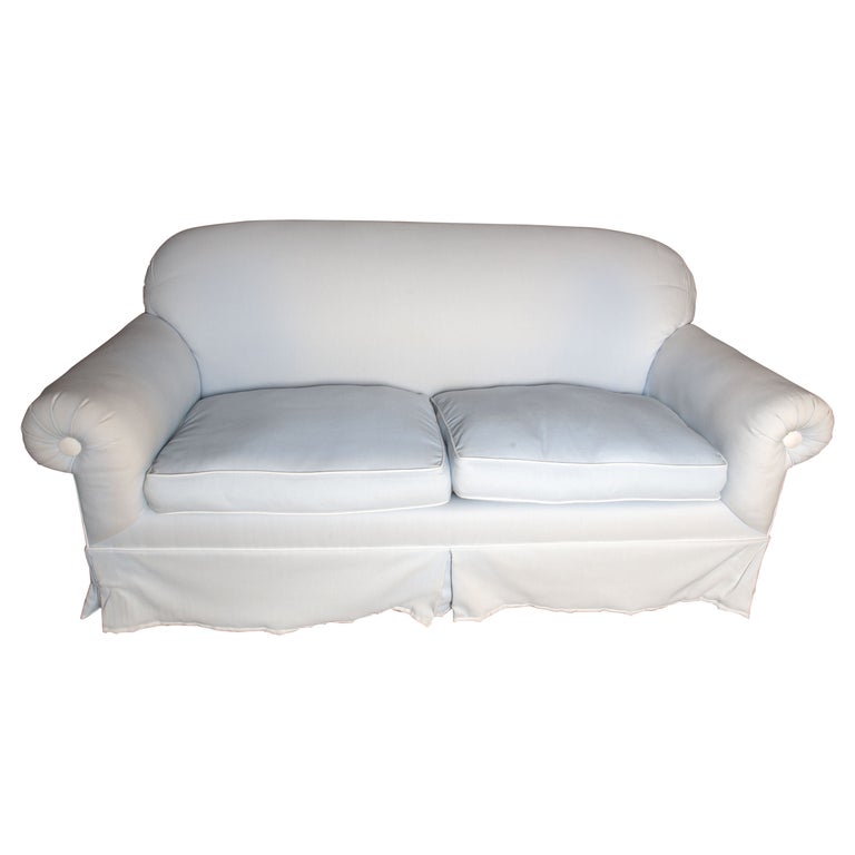 Vintage Sofa in Jim Thompson Pale Blue Cotton For Sale