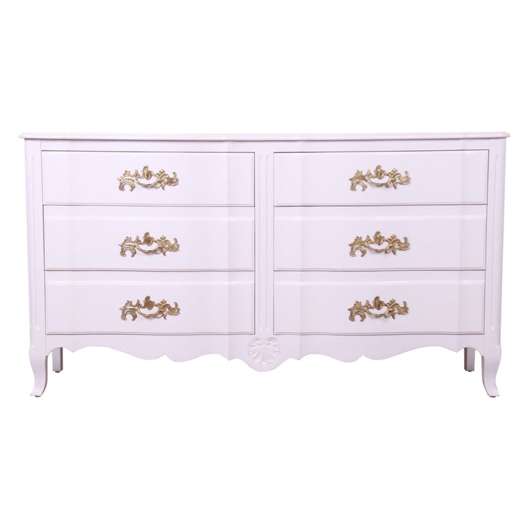 John Widdicomb French Provincial Louis XV White Lacquered Dresser, Refinished For Sale