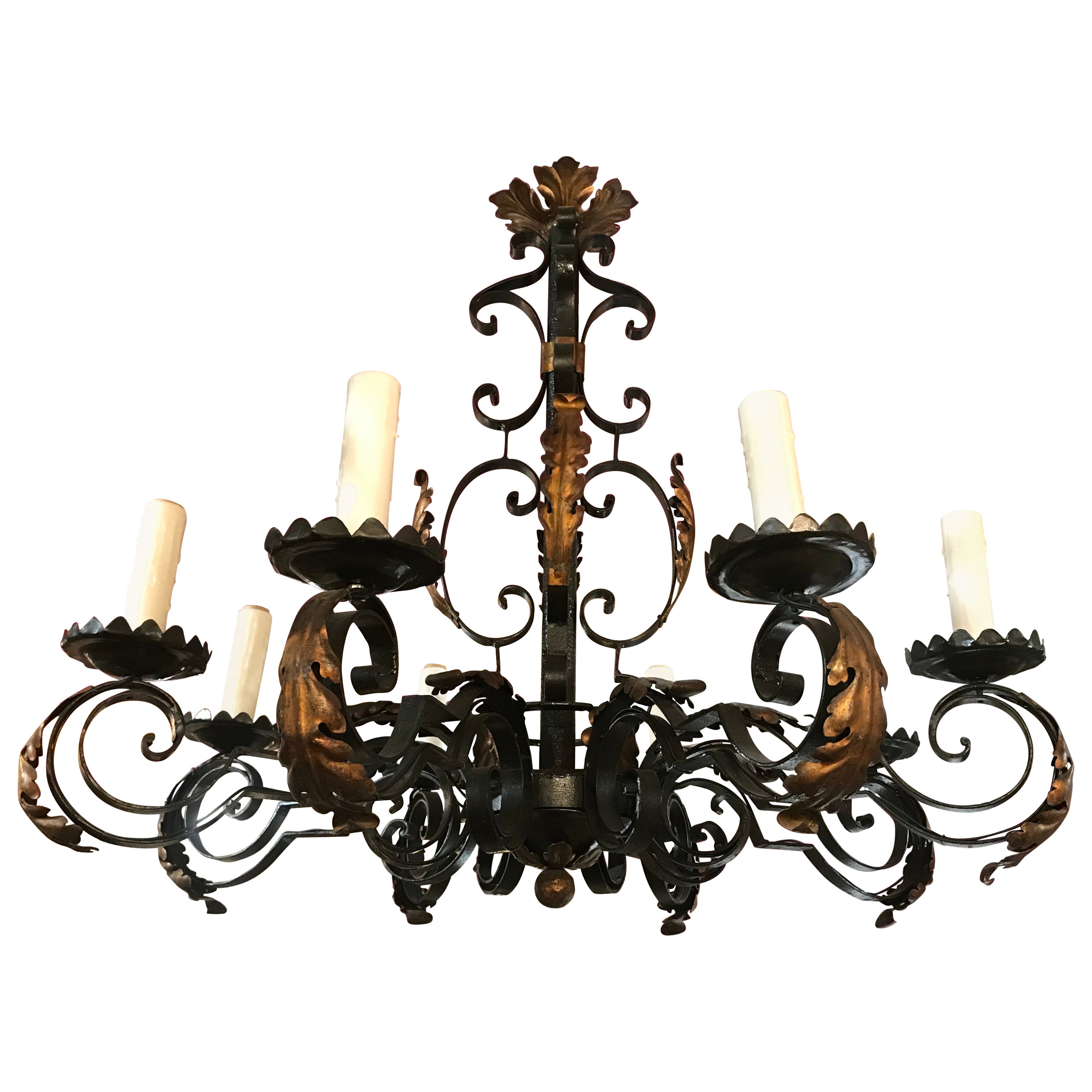 Fine 19th Century Iron Chandelier, Originally for Candles For Sale