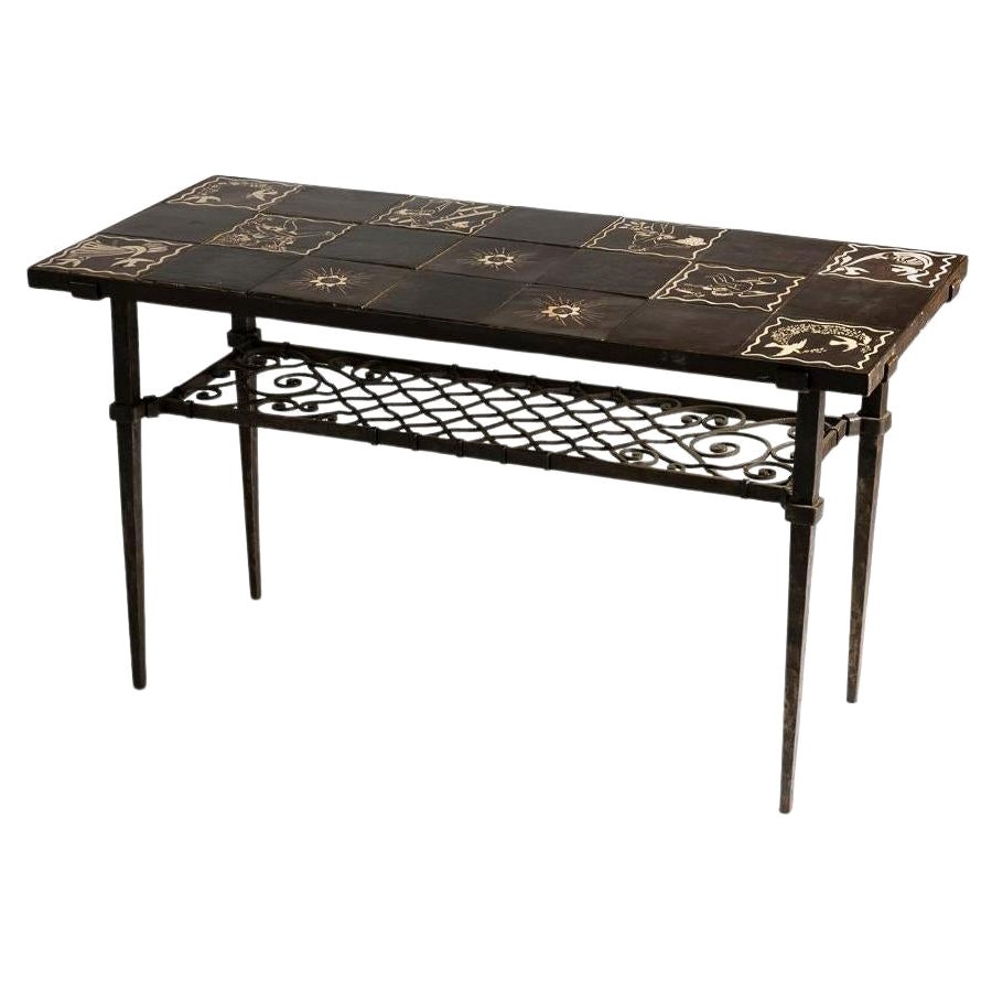 Paul Vera, Art Deco Table in Iron and Tile, France, 1946 For Sale