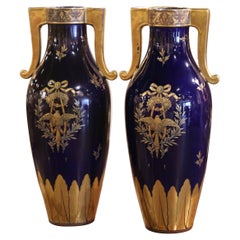 Pair of 19th Century French Neoclassical Painted and Gilt Porcelain Vases