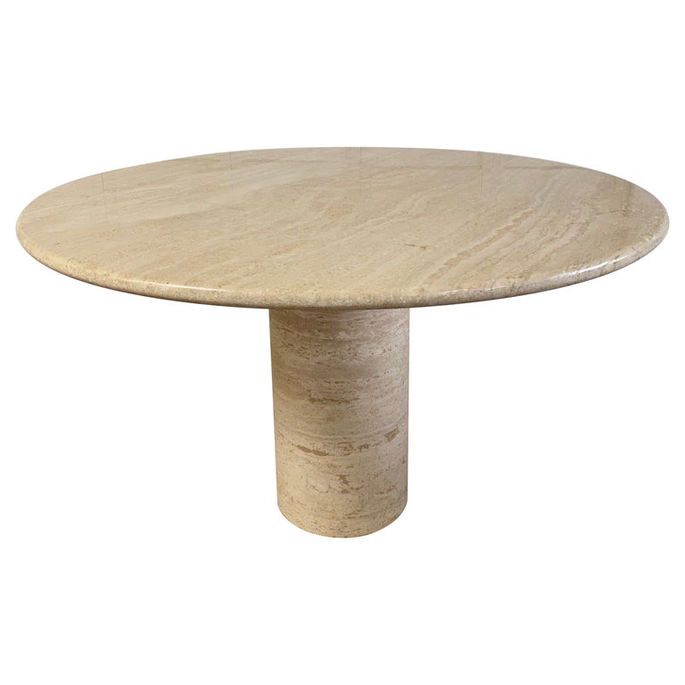 Round Travertine Pedestal Base Dining Table For Sale