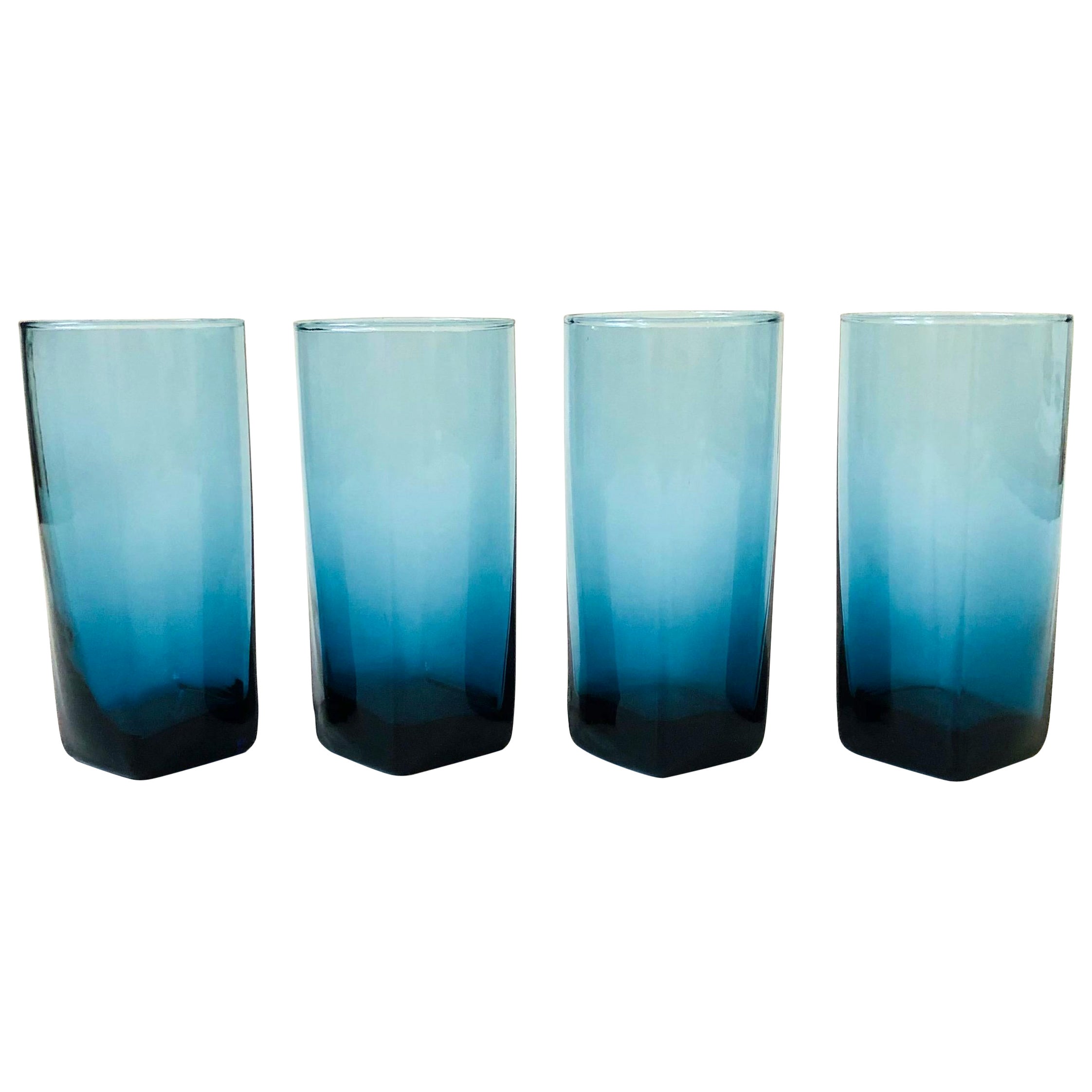 Set of 4 Vintage Squared Blue Tumblers