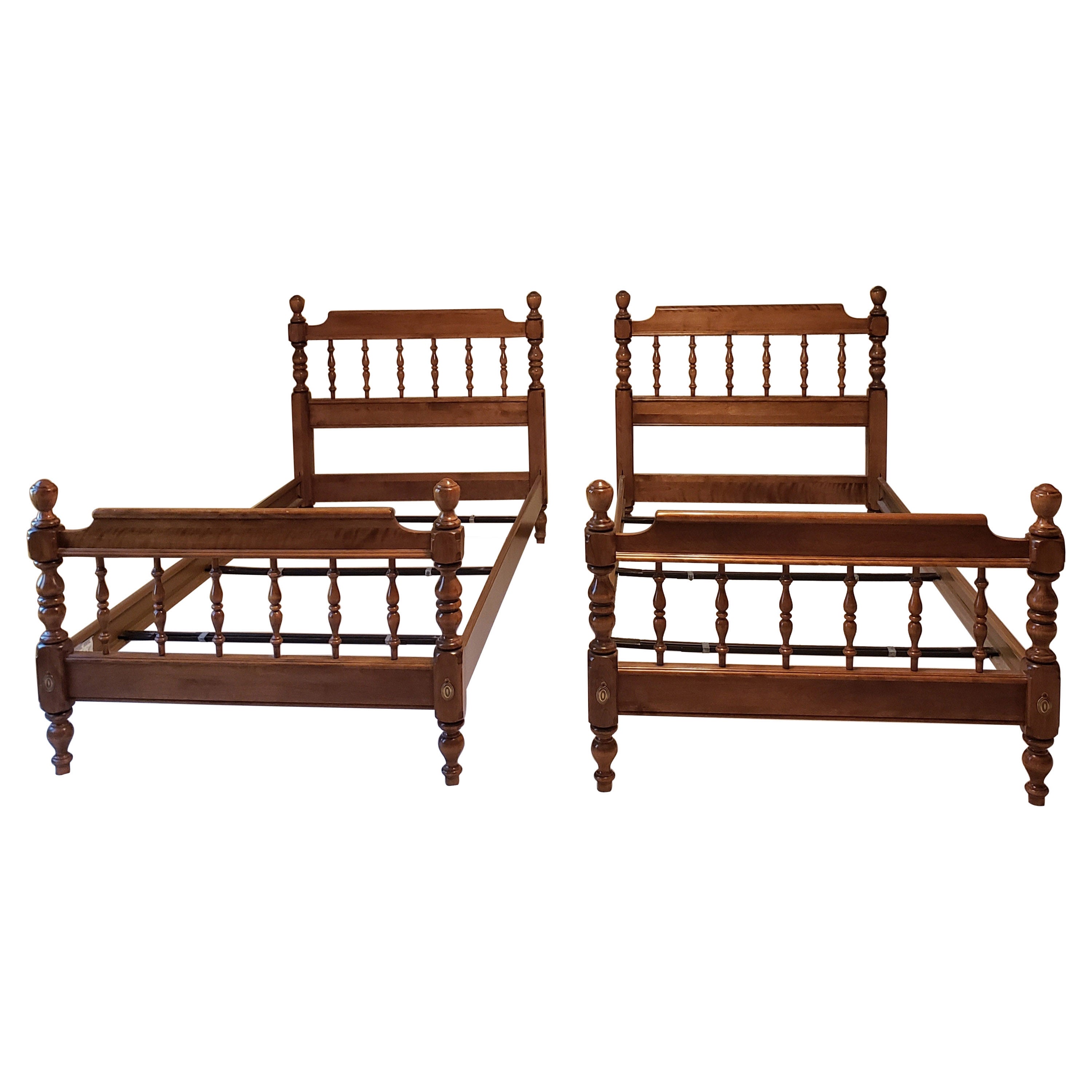 Ethan Allen Maple Spindle Twin Beds Frames, circa 1980s