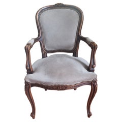 Chateau d'Ax French Louis XV Suede Leather with Nail Head Arm Chair