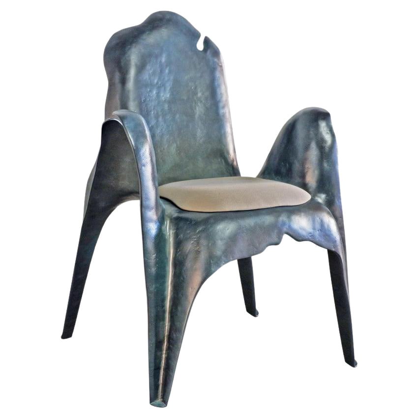 Contemporary Sculptural Dining Chairs in Metallic Finish For Sale