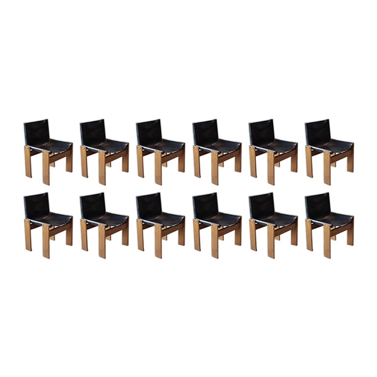 Afra & Tobia Scarpa "Monk" Chairs for Molteni, 1974, Set of 12