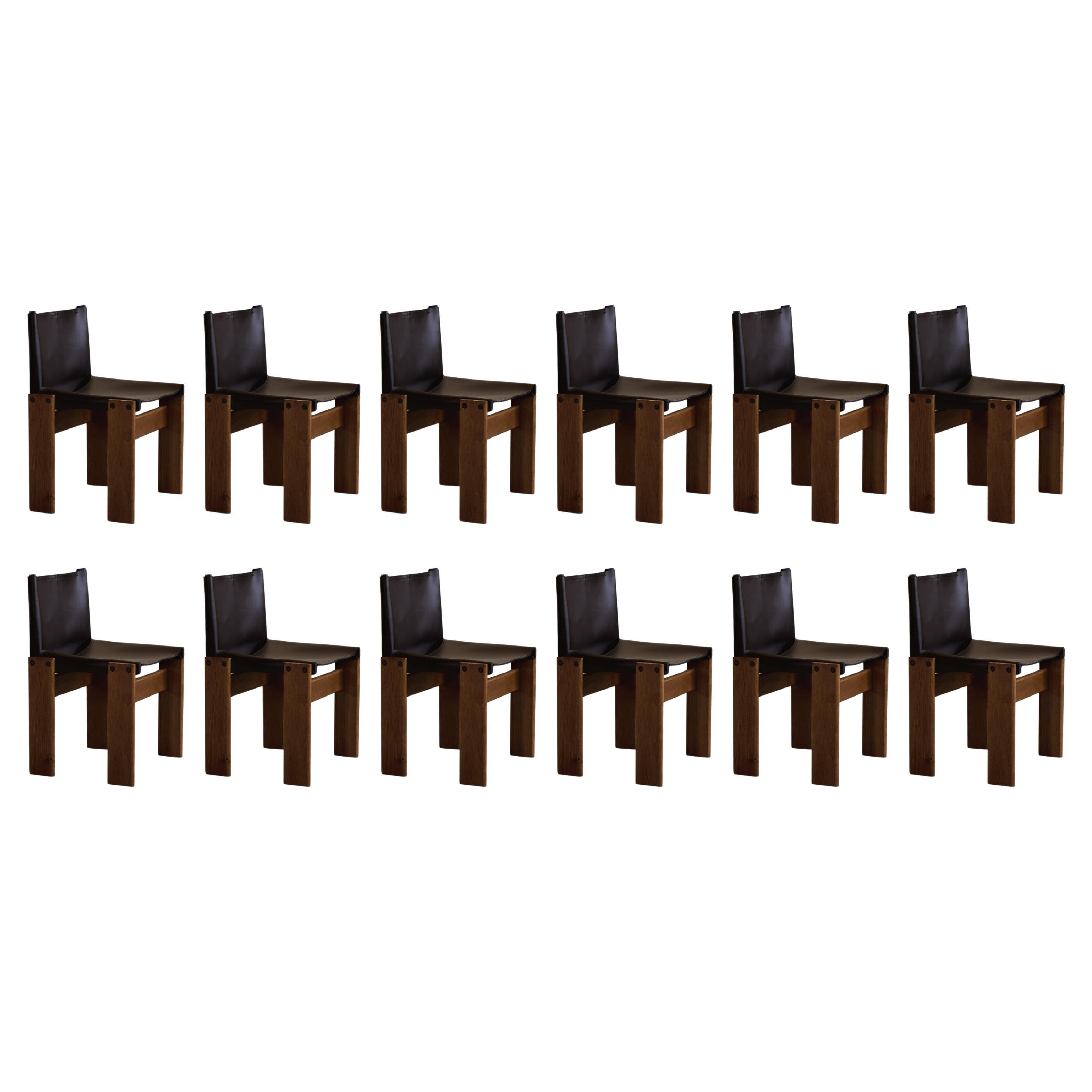 Afra & Tobia Scarpa "Monk" Chairs for Molteni, Black Leather, 1974, Set of 12