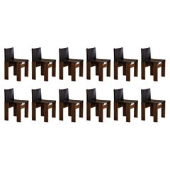 Afra & Tobia Scarpa "Monk" Chairs for Molteni, Black Leather, 1974, Set of 12