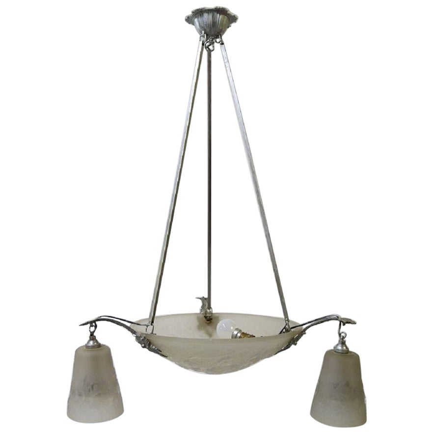 Muller Frères, Luneville, Large Impressive Chandelier in Wrought Iron, 1930s/40s For Sale