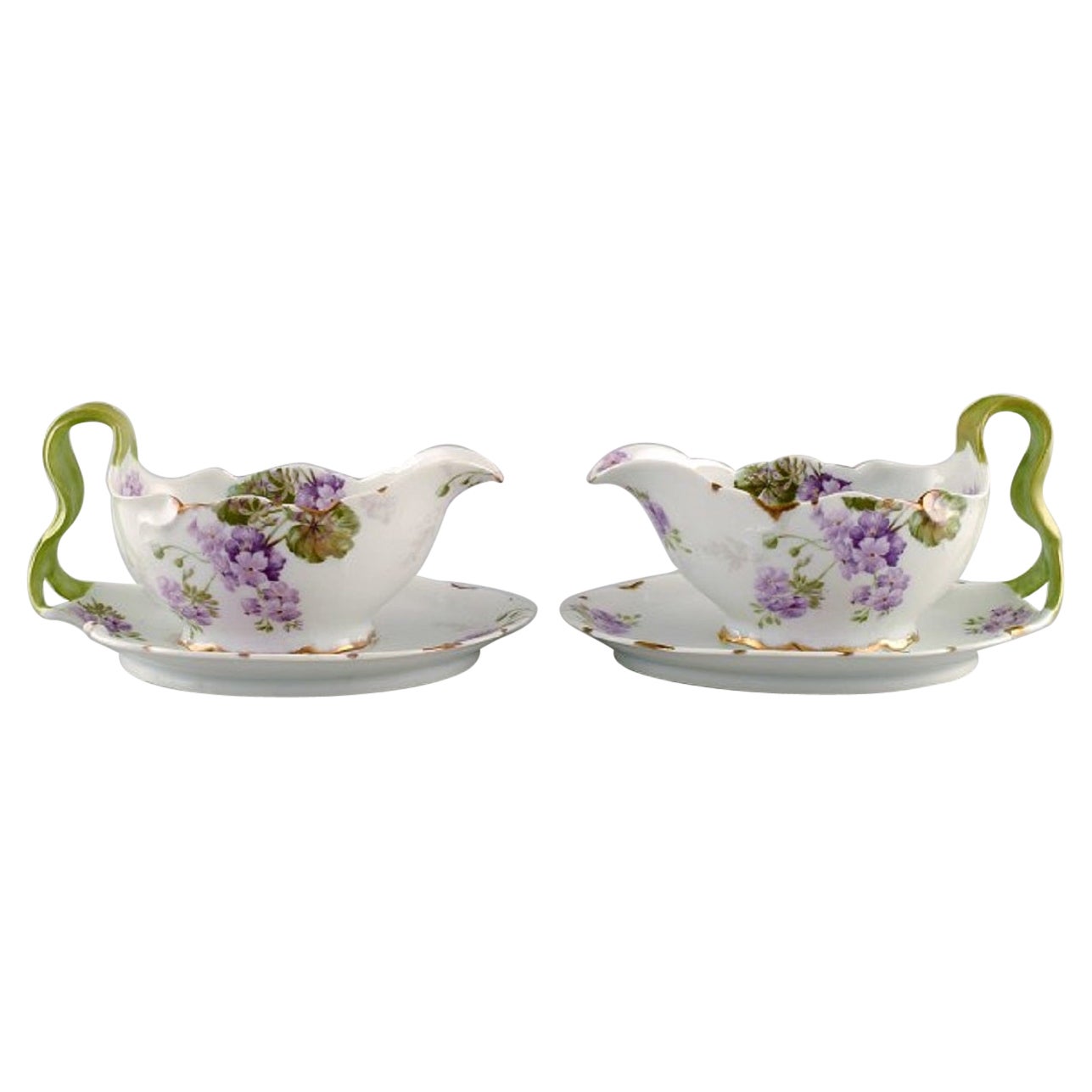 Rosenthal, Germany, Two Iris Sauce Boats in Hand-Painted Porcelain, 1920s