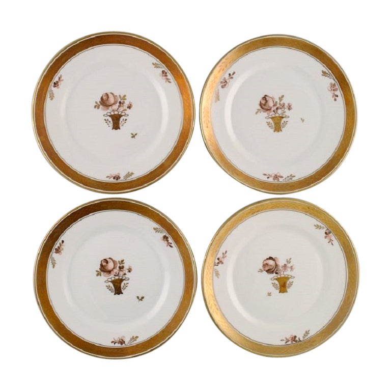 Four Royal Copenhagen Golden Basket Plates in Porcelain For Sale