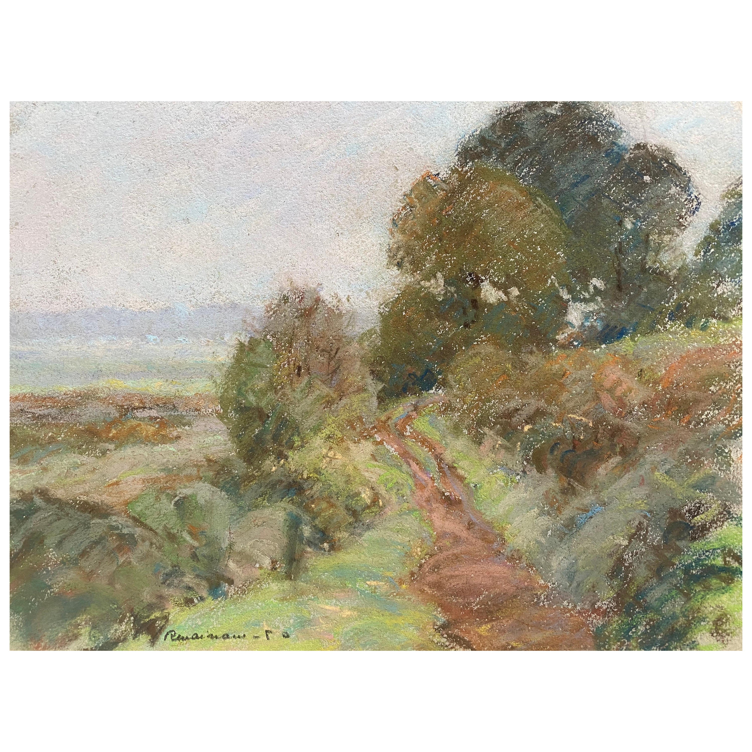 Camille Meriot, Pastel French Impressionist Landscape View For Sale