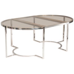 1970s Chromed and Brass Smoked Glass Rounded Extendable Table Att. Romeo Rega