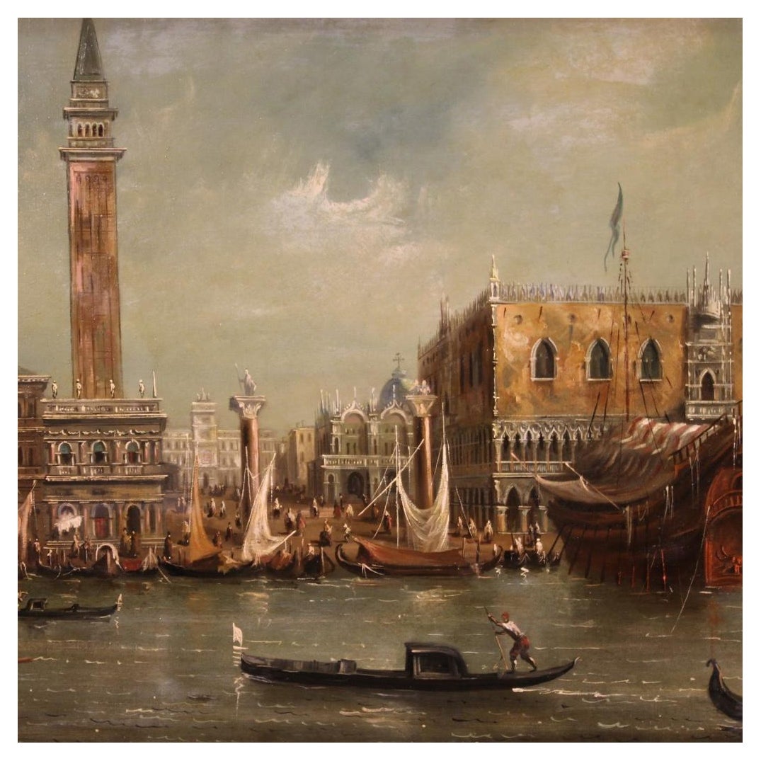 20th Century Oil on Canvas Italian Signed Venice View Painting, 1930