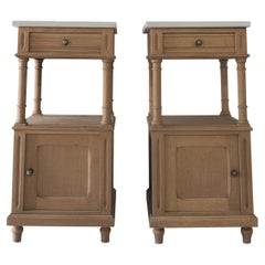 French Antique Bedside Cabinets in Oak with Marble