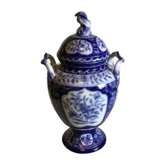 Royal Copenhagen Unique Potpourri Jar with Blue Flower Decoration by Anna Smith