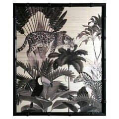 Japanese Decorative Panel Printed on Bamboo Wood Frame Faux Bamboo