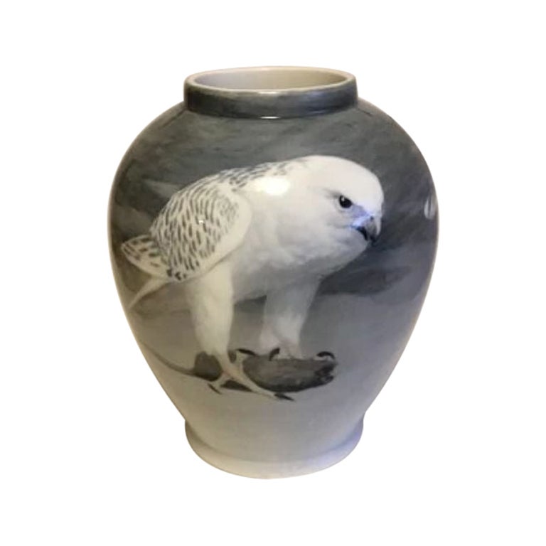 Royal Copenhagen Art Nouveau Unique Vase Decorated with Gyrfalcon & Rat No 8984 For Sale