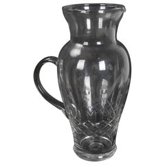 Vintage Hand Carved Glass Pitcher with Hand Carved Serving Handle