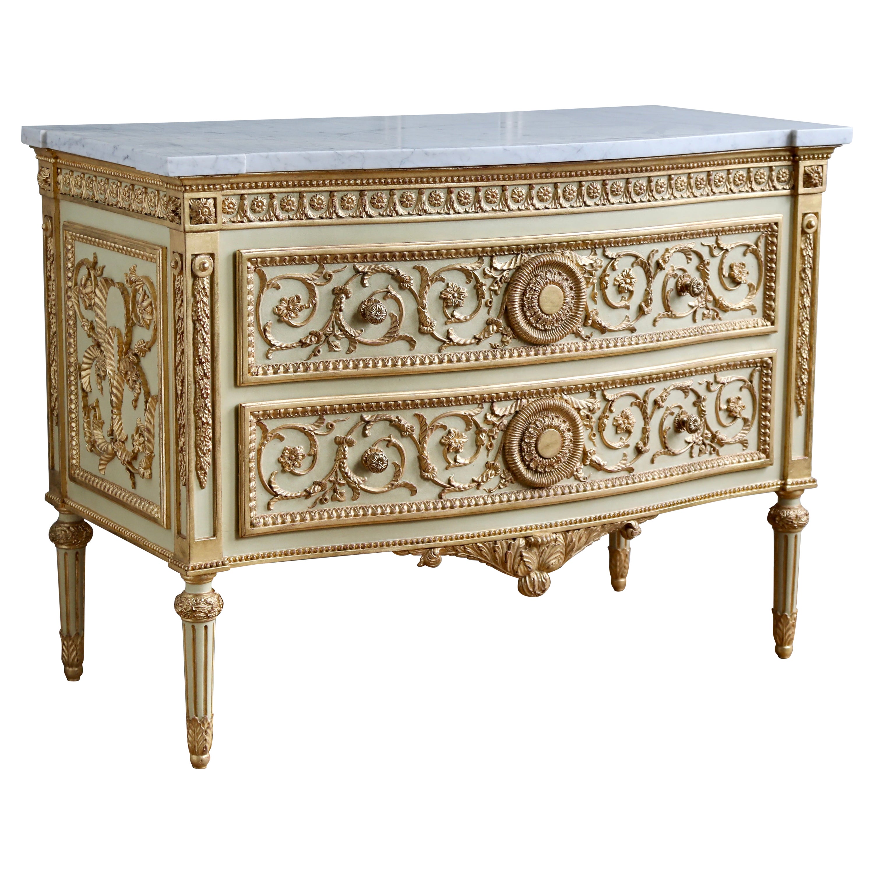 Louis XVI Style Chest of Drawers Painted with Gold Highlights