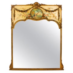 Antique French Painted & Parcel Gilt Trumeau Mirror 19th C